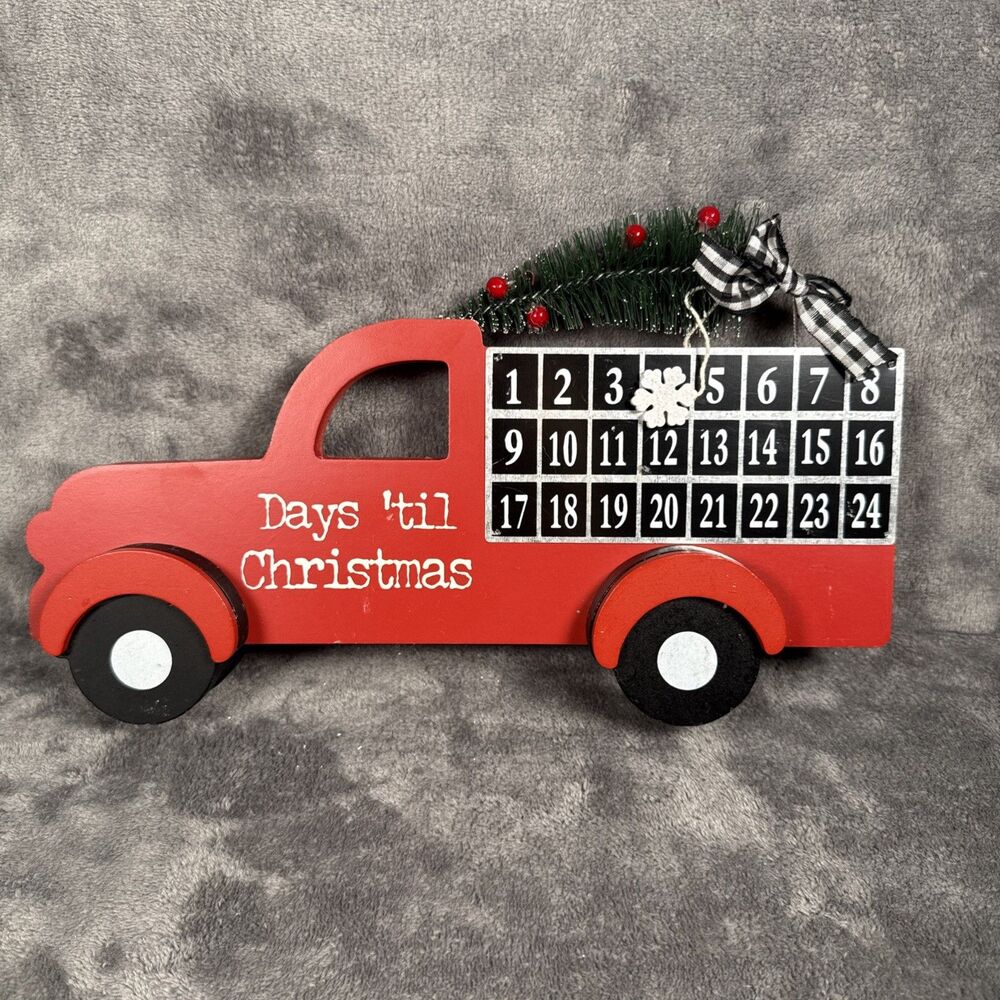 Red Truck Days Til Christmas Countdown Calendar 13”Snowflake Magnet Used